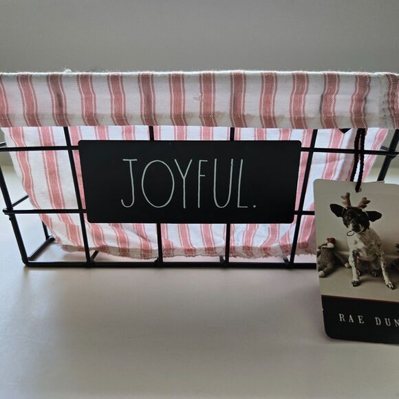 Rae Dunn Basket 11 x 9 Joyful Pink Striped Farmhouse Storage Organizer - Picture 5 of 5